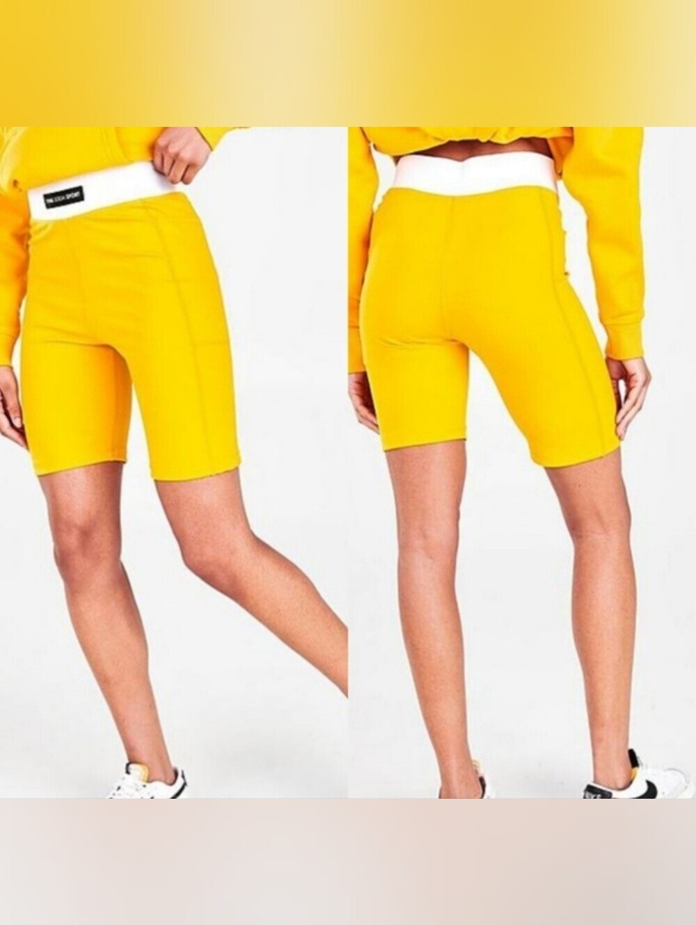 PINK SODA High-Rise Yellow Bike Shorts with White Contrast Waistband S NWT.